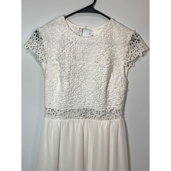 Francesca's Women's Open Back Lace Lined Cap Sleeve Mini Dress White Size XS - Picture 4 of 9